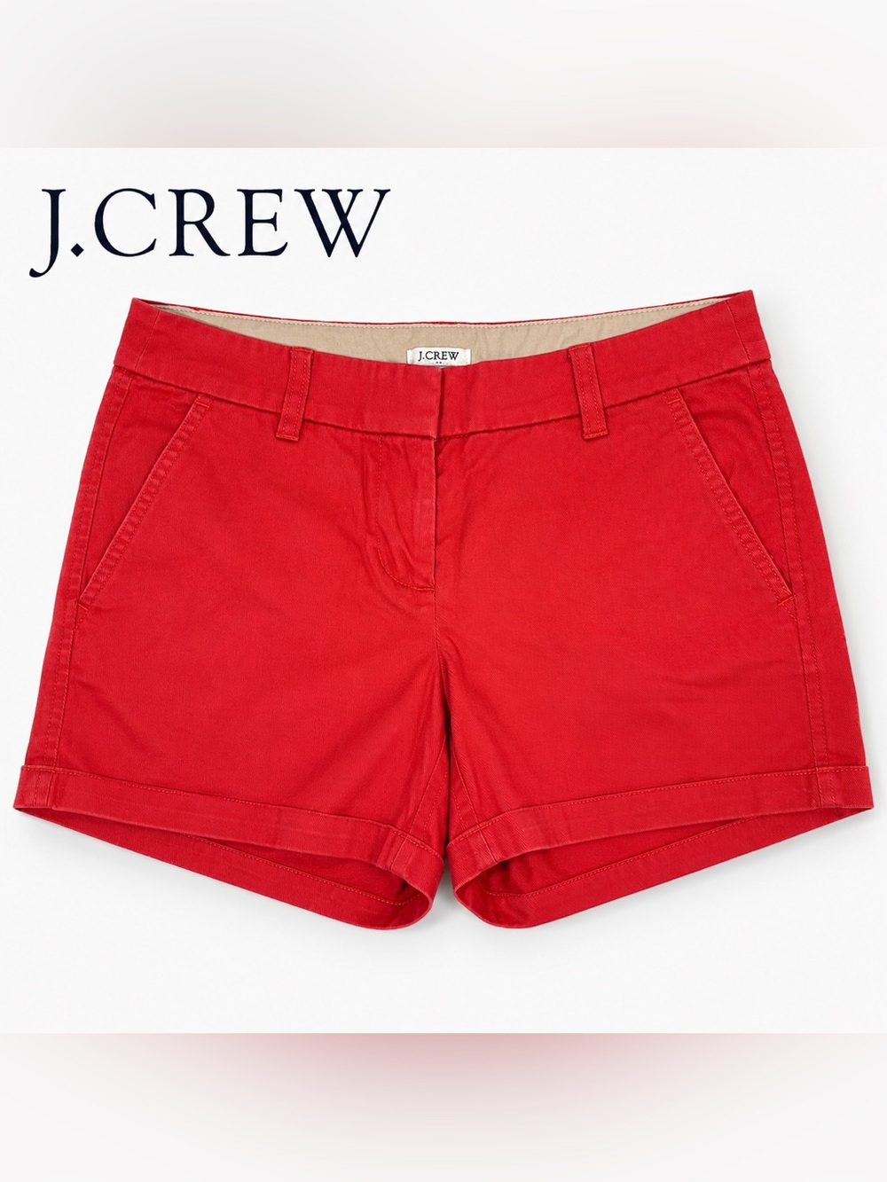 J.Crew Chino Shorts Red Coral 100% Cotton Cuffed Size 0 Summer Beach Casual
